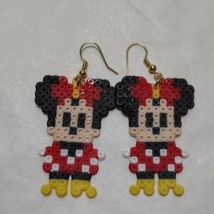 Minnie Mouse Perler Fuse Bead Earrings Pixel Art